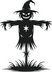 Fototapeta premium Creepy Scarecrow Silhouette – Haunted Halloween Vector Art