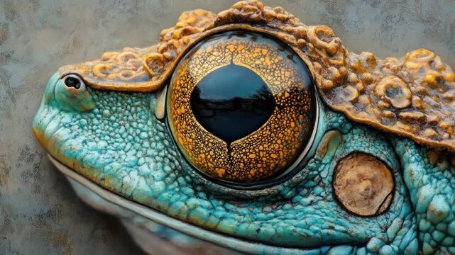 Vibrant Close-Up of a Stylized Frog's Golden Eye and Textured Skin