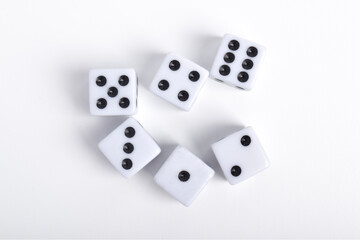 Dices isolated on white background, top view