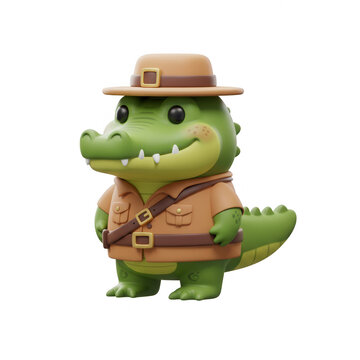 Cute Crocodile Explorer Illustration In Cartoon Style On A Transparent Background