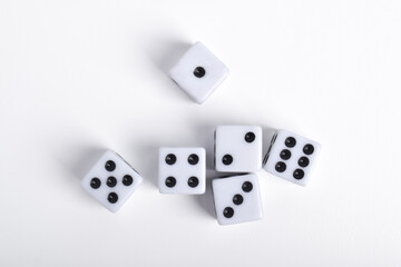 Dices isolated on white background, top view