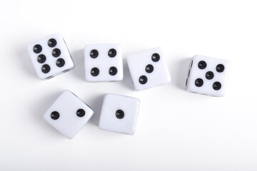 Dices isolated on white background, top view