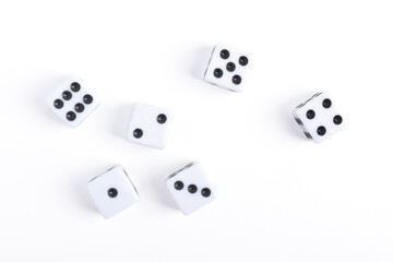 Dices isolated on white background, top view