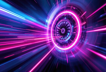 Futuristic Turbine with Pink and Blue Light Streaks, Sci-fi Technology