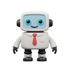 Fototapeta premium Cute Robot Character Standing With a Red Tie on a Transparent Background