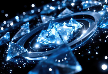 Abstract Blue Triangle Prism Array Glowing on Dark Backdrop