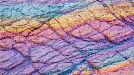 Vibrantly colored rock formations display a spectrum of natural hues and textures