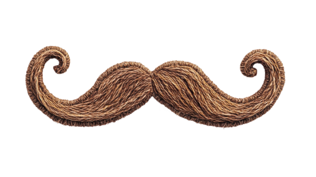 Artistic brown mustache made of textured fibers, showcasing curves against a simple background