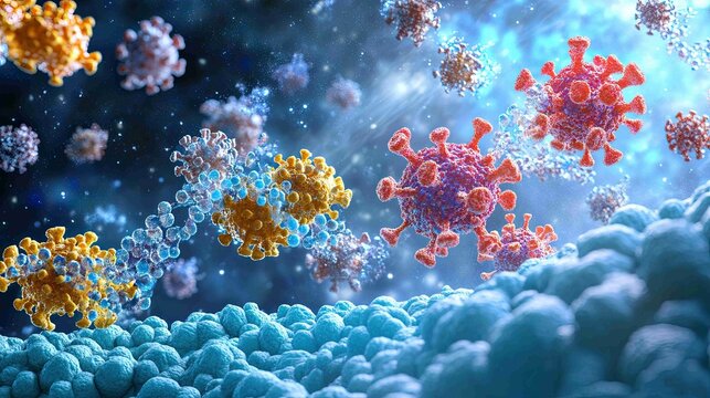 Colorful illustration of virus in microscopic view.