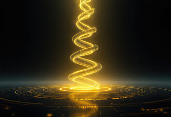 Golden Spiral Rising from Glowing Ring, Futuristic Energy on Transparent Background