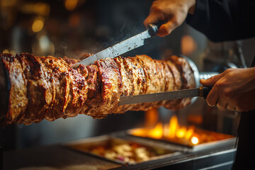 Kebab z rusztu krojony w detalu – aromatyczne mięso gotowe do podania