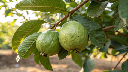 Guava on tree in garden, Guavas on tree in natural background