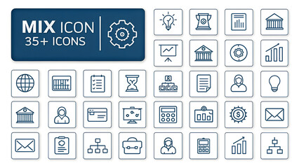 Mix Icons: A comprehensive collection of versatile icons for diverse digital applications, presented on a clean and structured grid, each meticulously designed for clarity and visual appeal.