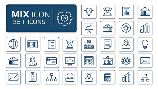 Mix Icons: A comprehensive collection of versatile icons for diverse digital applications, presented on a clean and structured grid, each meticulously designed for clarity and visual appeal.