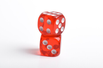 Two red dice isolated on white background