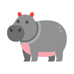 Fototapeta premium Stylized Gray Hippo Standing On White Background hippopotamus