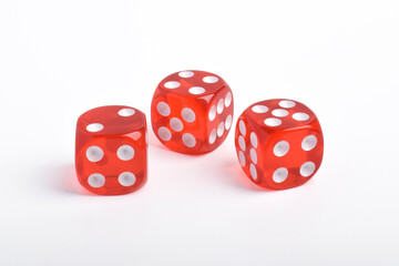 Three red dices isolated on white background