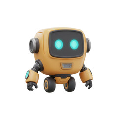 Fototapeta premium Cute Robot Character Standing And Posing On A Transparent Background With Glowing Eyes.