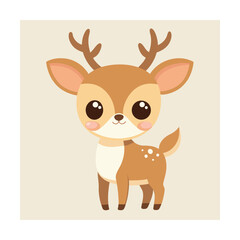 Cute cartoon deer with antlers and spots on a light beige background