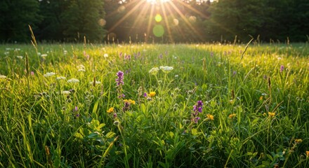 Sunlit Wildflower Meadow at Sunset