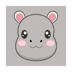 Fototapeta premium Cute cartoon hippopotamus face with big eyes and pink cheeks