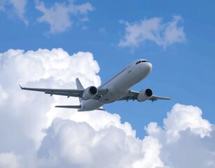 Obraz premium Airplane flying above clouds.