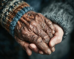 Fototapeta premium Senior patient with caregiver support hands, disability and awareness care theme