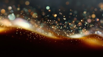 Abstract background with a dark blue and orange color scheme. the background is filled with small, sparkling lights that are scattered across the image, creating a bokeh effect.