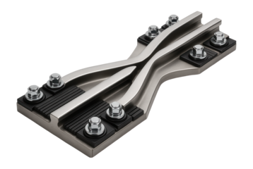 Railway frog with a V-shaped crossing point and bolted connections