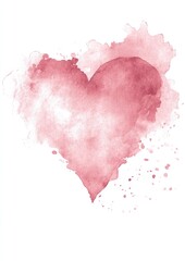 Obraz premium Minimalist Valentine's Day heart pattern with soft gray-pink watercolor stain effect isolated on pure white background, elegant and romantic wedding invitation, card or love letter template design.