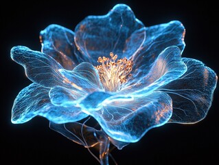 Obraz premium Cyberpunk-style light blue synthetic flower