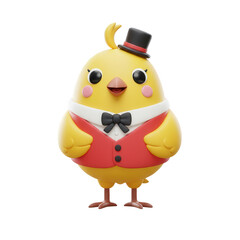 Naklejka premium Elegant Chick Dressed Up with Hat And Bow Tie On Transparent Background