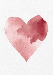 Fototapeta premium Minimalist Valentine's Day heart pattern with soft gray-pink watercolor stain effect isolated on pure white background, elegant and romantic wedding invitation, card or love letter template design.