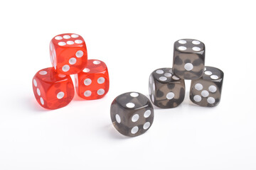 Black and red dices isolated on white background