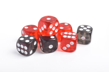 Black and red dices isolated on white background