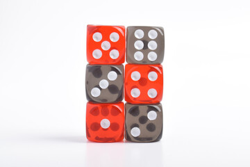 Black and red dices isolated on white background