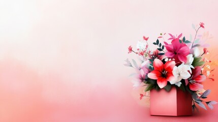 Obraz premium Colorful Floral Arrangement in Pink Gift Box with Soft Background