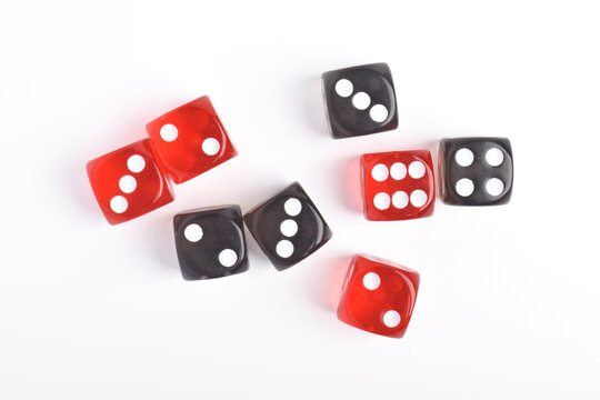 Black and red dices isolated on white background, top view - Powered by Adobe