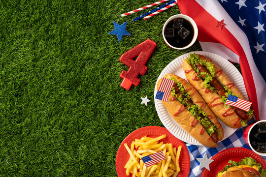 Labor Day and Independence Day celebration with American-themed food at a picnic party - Powered by Adobe