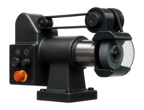 External grinding machine with a belt-driven spindle for high-speed operations in a turbine blade workshop