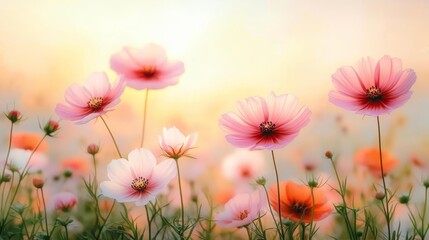 Obraz premium A Serene Garden of Colorful Blooms Under a Bright Blue Sky, Nature s Beauty in Full Display Today