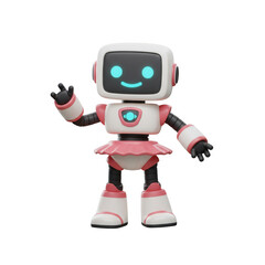 Fototapeta premium Animated Cartoon Robot With A Screen Head And Pink Design On Transparent Background