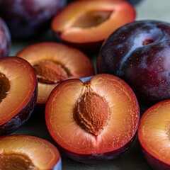 Obraz premium Close Up of Red And Purple Plum Halves