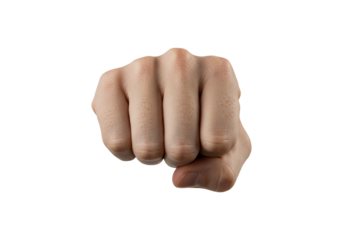 Human hand clenched in a fist isolated on transparent background expressing strength