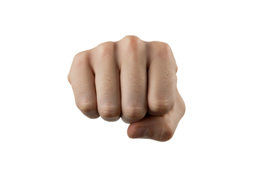 Human hand clenched in a fist isolated on transparent background expressing strength - Powered by Adobe