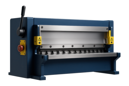 CNC guillotine shear with a compact footprint and integrated safety interlocks for a confined industrial space