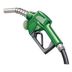 Green fuel dispenser nozzle for gasoline and diesel isolated on transparent background