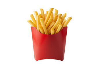 Golden french fries in red container isolated on transparent background