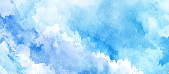 Fototapeta premium Abstract watercolor painting in shades of blue and white. Soft, blended hues create a dreamy sky-like effect