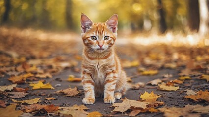 Kitten in autumn park